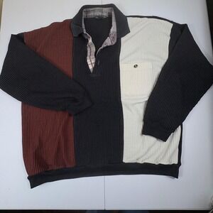 Hill & Archer Patchwork Waffle Knit Polo Mens L Colorblock Y2K